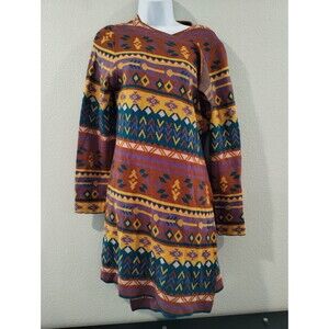 Savanna Jane Womens Sweater Cardigan L Aztec Print Open Front Longline Rust